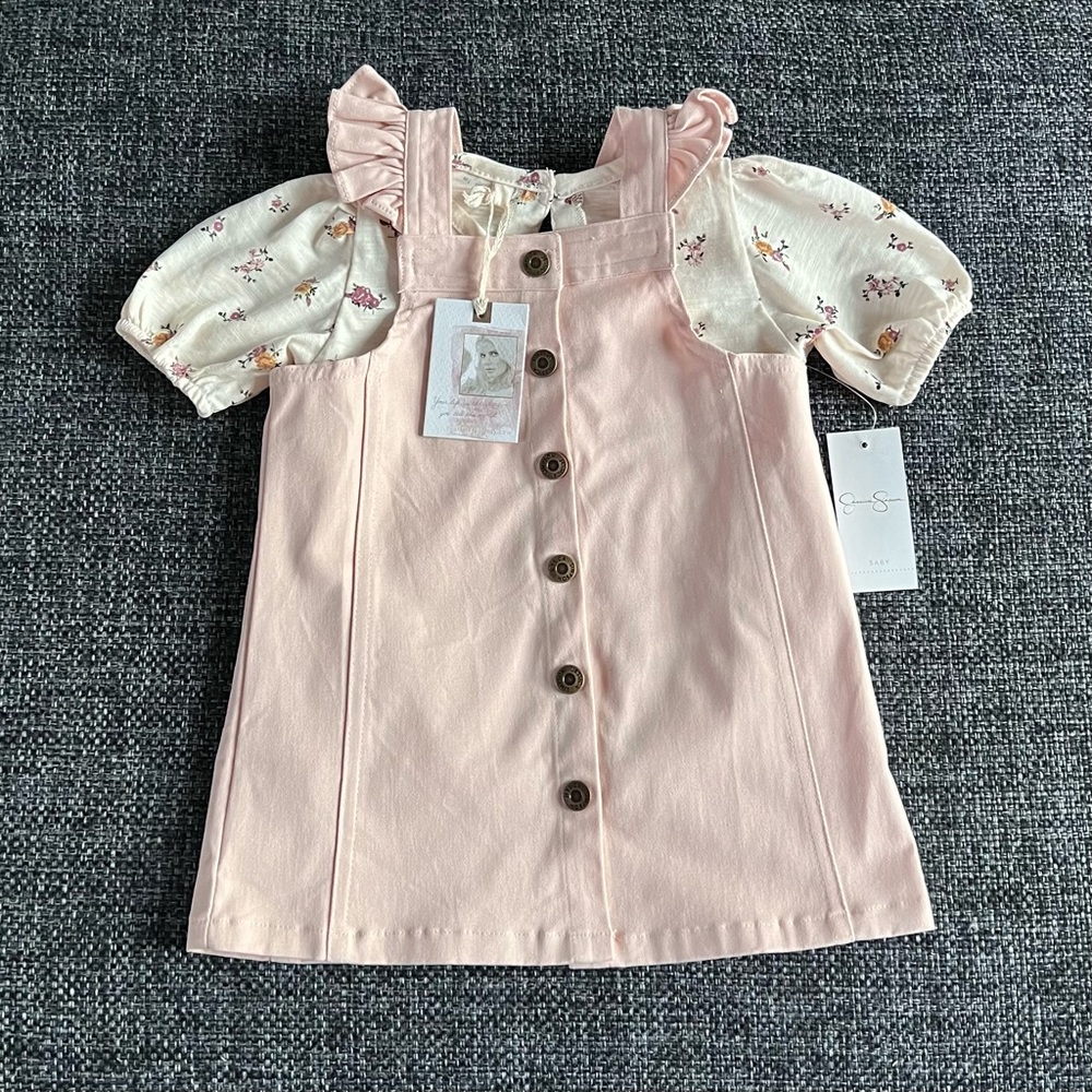 NWT Jessica Simpson Pink Overall Dress Size 24 Months